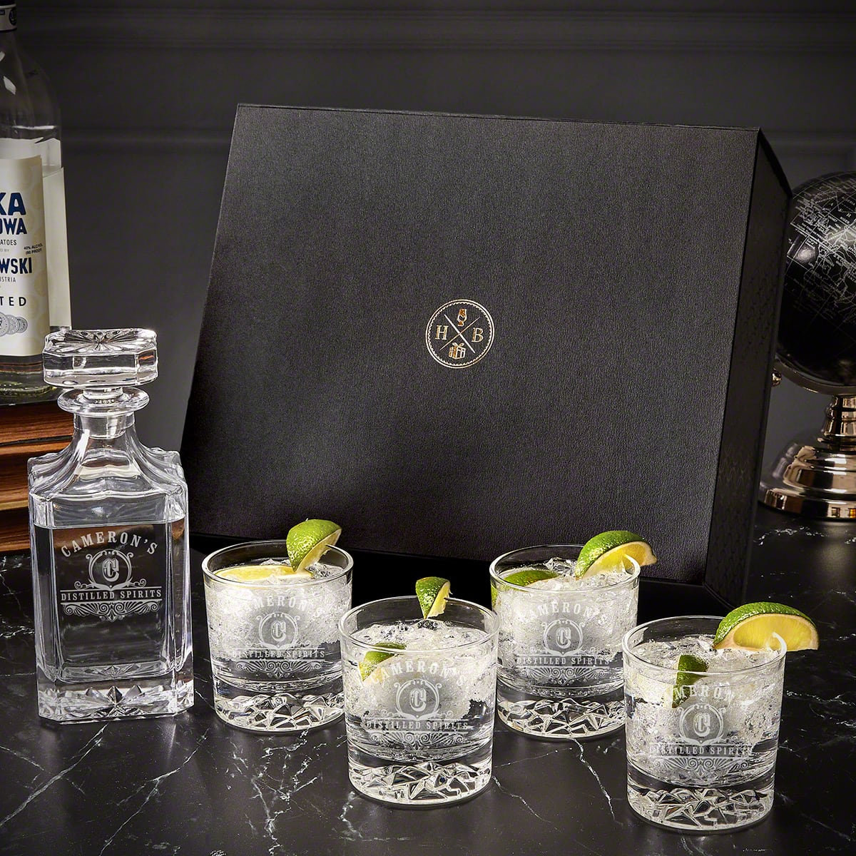 Booze Box Home Wet Bar Customized Vodka Gift Set Luxury Box With Cocktail Glasses ...