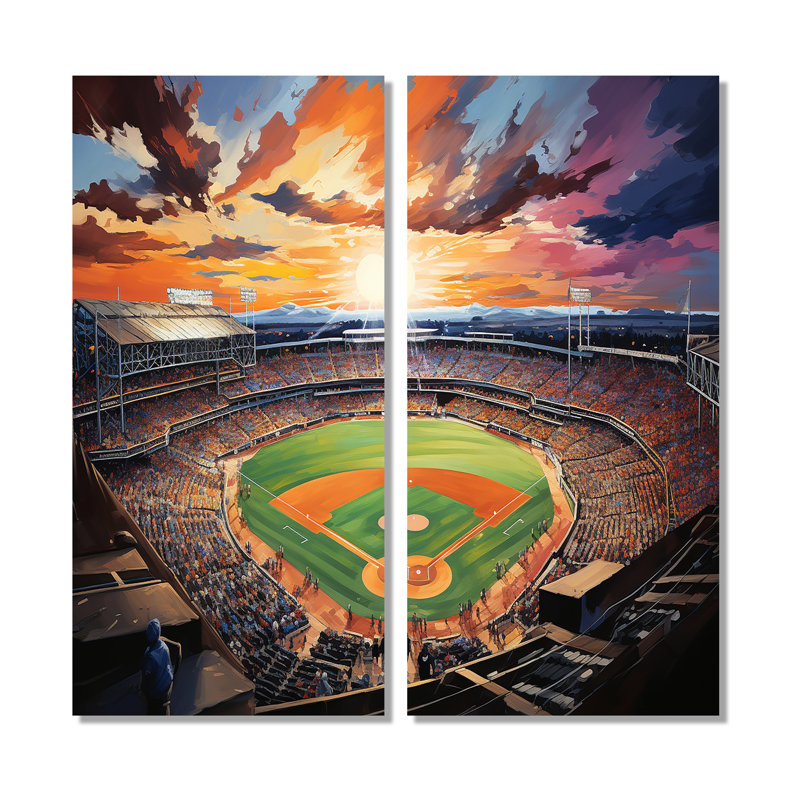 Abstrait Baseball Stadium V - impressions sur toile industrielles jaunes, H 40 po x l 40 po, Toile tendue, Ne s’applique pas