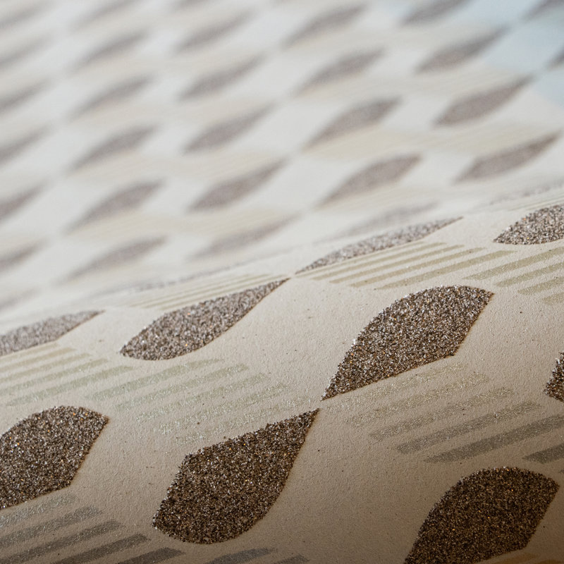 Venus Glass Stone Geometric Wave 10.05m x 53cm Wallpaper Roll, Sand Beige