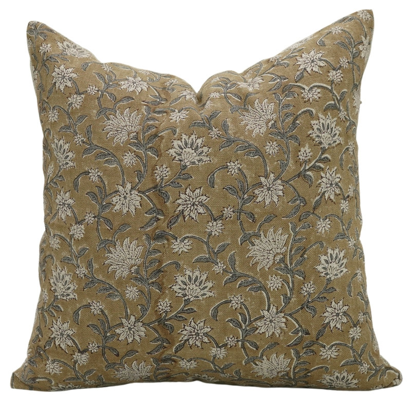 Linen Indoor/Outdoor Pillow Cover, Brown/Green Floral 2, 20" x 20"