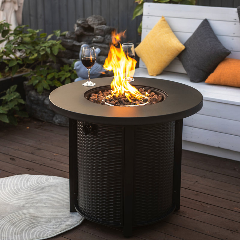 Table de foyer au propane 40000BTU pour le jardin, ronde 30 pouces, table ronde en acier inoxydable, 40000BTU, couvercle inclus