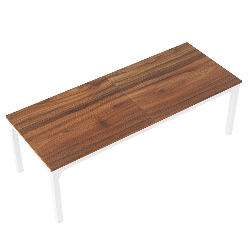 Bureau d'ordinateur rectangulaire avec plateau en bois brun et base en métal blanc pour la zone de travail à domicile