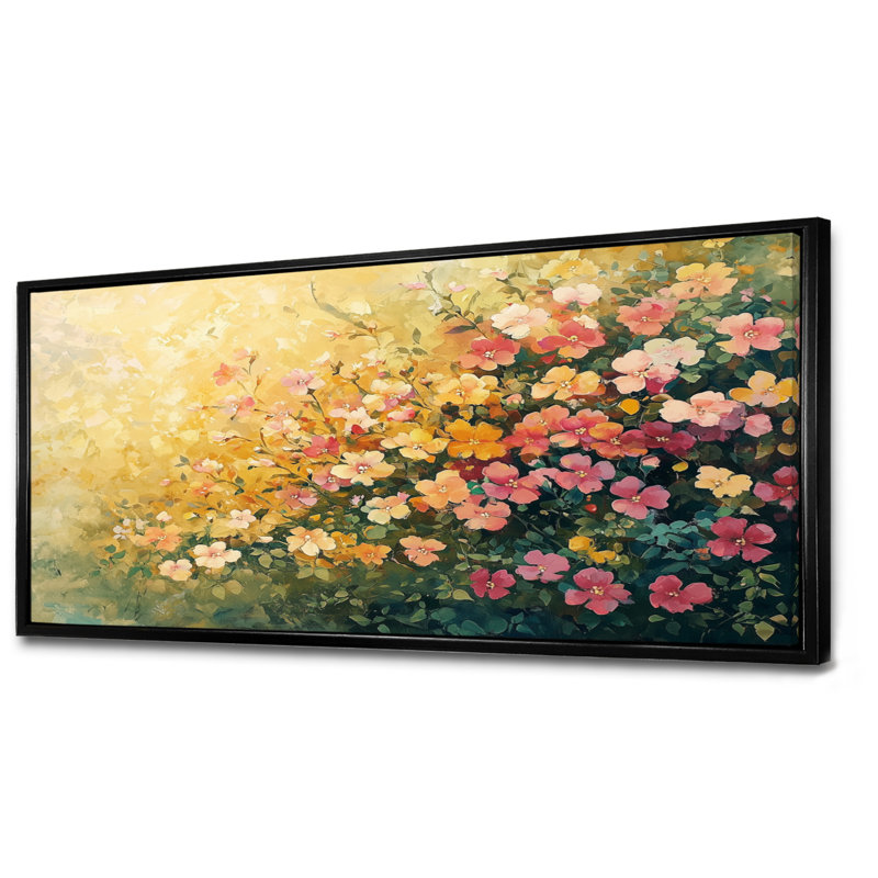 Summer Winldflowers Meadow Of Light - Fleurs sauvages, reproductions encadrées, H 28 po x l 60 po, Cadre flottant, Noir