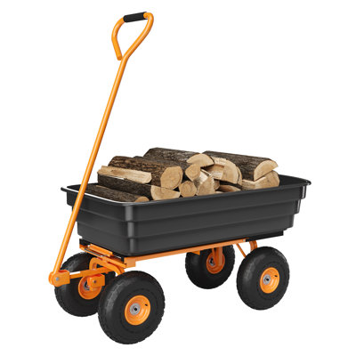 Chariot à benne de jardin robuste, capacité de 600 lb de chariots en polyéthylène 4 pieds cubes avec quatre roues tout-terrain de 10 po, poignée pivotante à 180 ° et basculement rapide pour une utilisation en extérieur dans une cour de jardin, noi