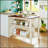 Solid Wood Rustic 45 Inch Stationary Kitchen Island with Butcher Block, 2 Open Shelves for Small Spaces and Dining
