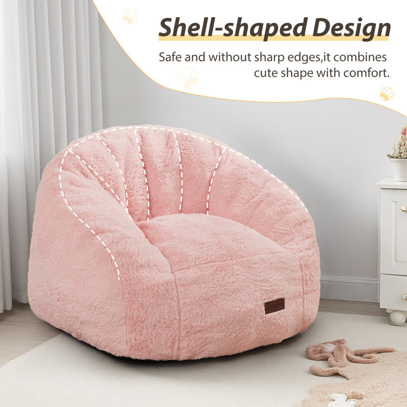 Shell Shape Bean Bag Chair for Kids and Teens, Pink Faux Fur
