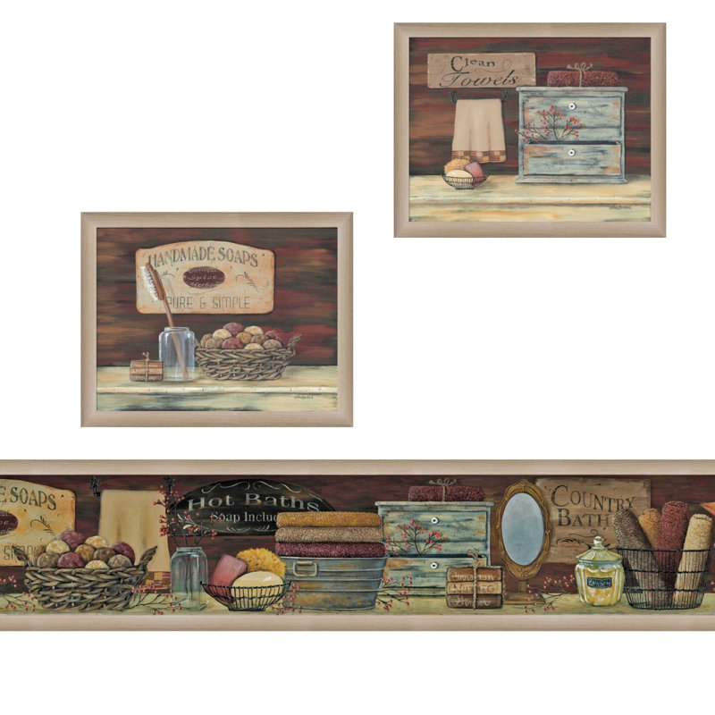 «Country Bath II», ensemble de 3 encadrements de vignettes pour le salon et la maison par Pam Britton