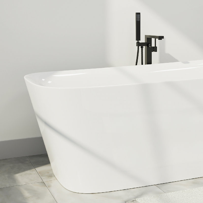 59" L x 28" W Single-Slipper Rectangle Freestanding Soaking Acrylic Bathtub with Chrome Drain