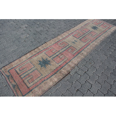 Handmade Anatolian Rug: Vintage Turkish Wool Runner with Geometric Design for Hallway Decor