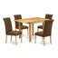 L'ensemble de table de salle à manger 5 pièces pour 4 personnes comprend une table de cuisine rectangulaire avec Dropleaf et 4 chaises rembourrées en tissu de lin brun, chêne-850696480-850696481-850696494