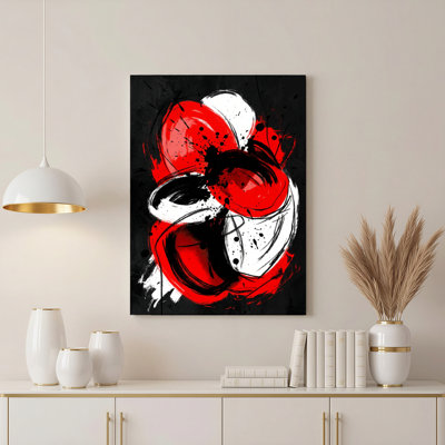 Abstrait rouge, blanc et noir coup de pinceau, reproduction d'art sur toile tendue sur toile, ensemble de 1