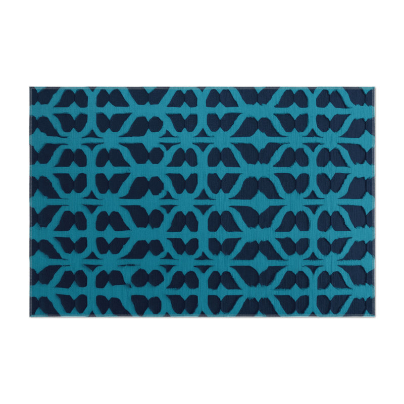 Trellis Blue Indoor and Outdoor Area Rug, Rectangle 2' x 3'