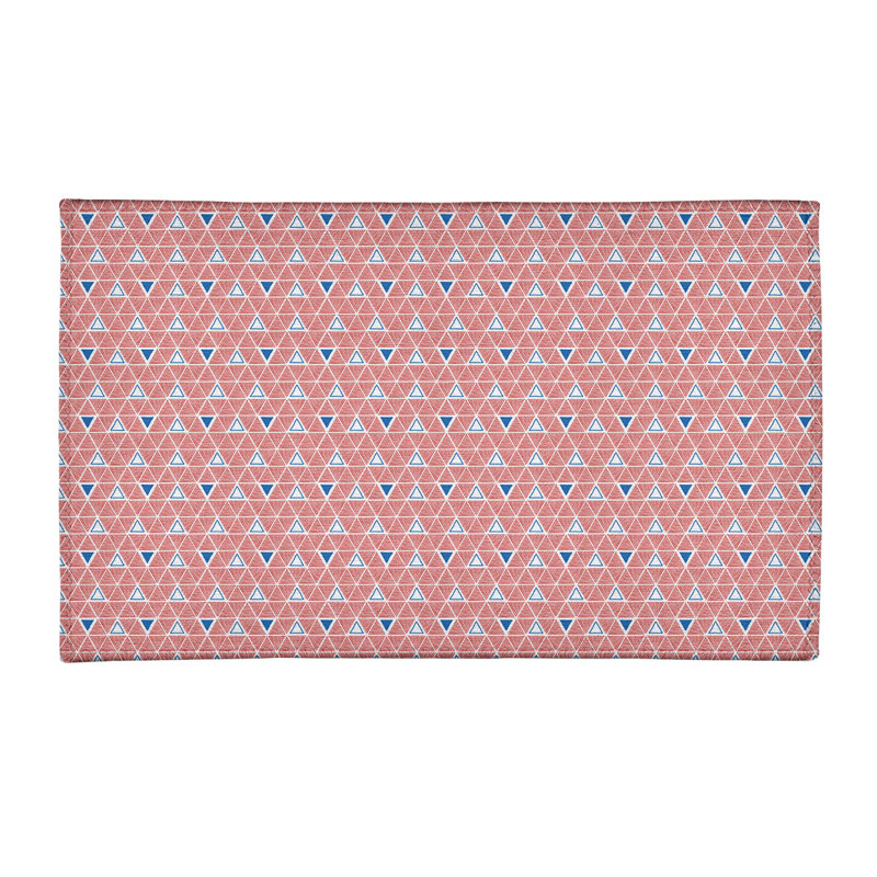 Tapis de pêche bleu/pêche fait main géométrique, Rectangle 3 pi x 5 pi