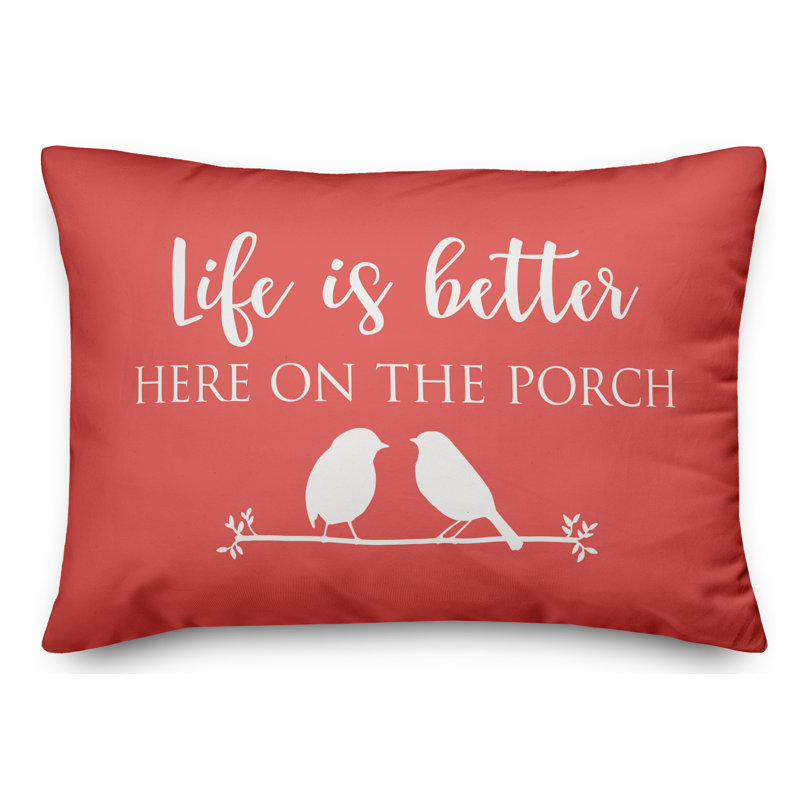 Addisyn Life is Better Here on the Porch Outdoor Rectangular Pillow Cover & Insert, Coral