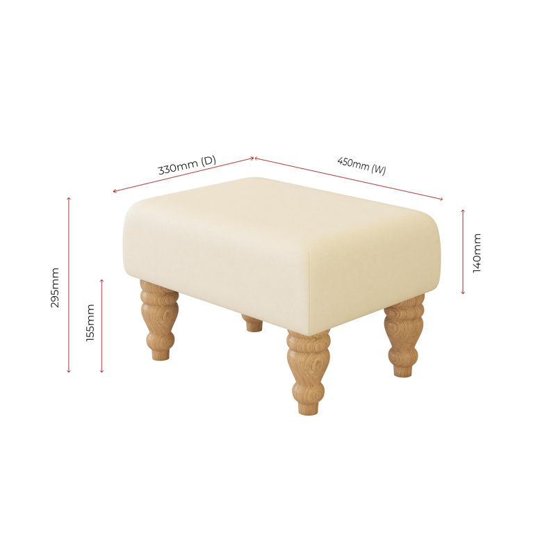 Large Footstools Wood Turned Leg , Natural, Style Leather, Chalk Cream