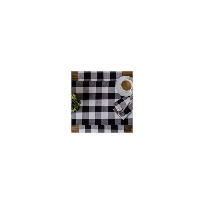 Loa Plaid Cotton Table Runner, Black