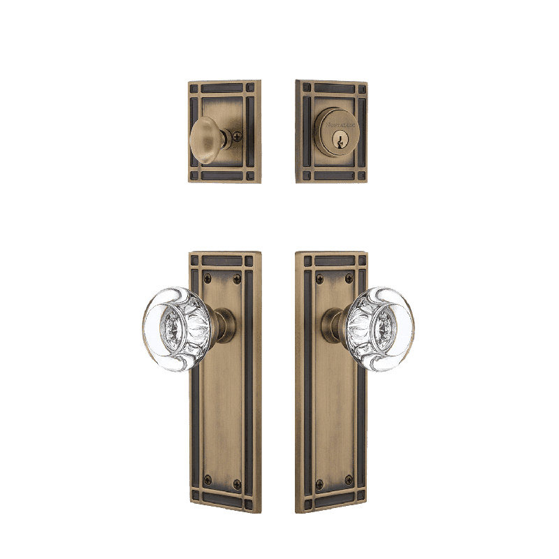 Nostalgic Warehouse Mission Entry Set with Round Clear Crystal Knob, Antique Brass, 2.375