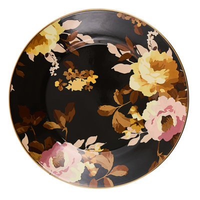 Mocha Check Wild Rose Brown Dinner Plate