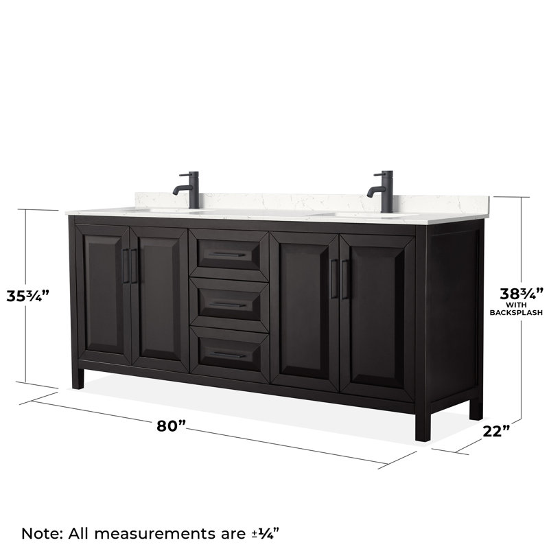 Daria 80'' W Double Vanity, Carrara Cultured Marble, Dark Espresso, Matte Black