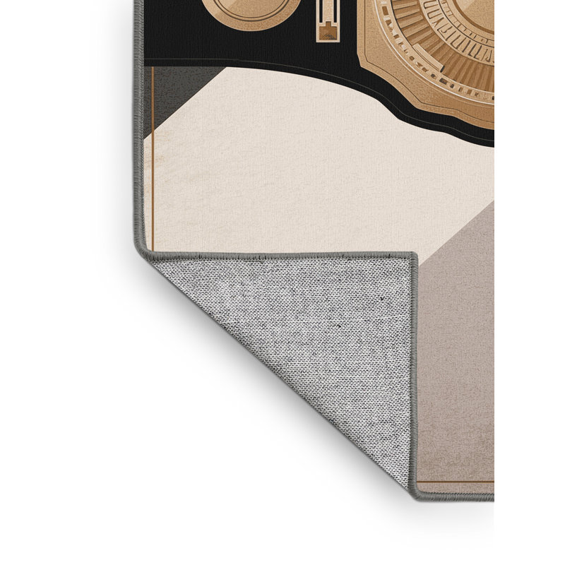 Machine Washable Hambrook Boxing Champion Belt Modern Rug in Gray – Gray Binding, 8x10