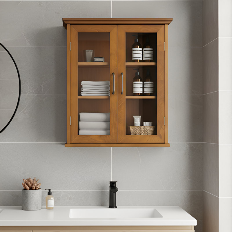 Yarissa Two-Door Removable Wall Storage Cabinet with Glass Panels & Adjustable Shelves