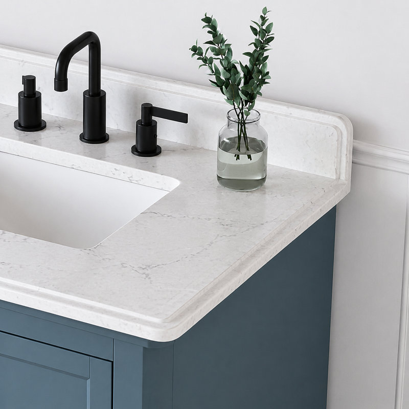 Ensemble de meuble-lavabo autoportant à simple cuve 30 po avec plateau en quartz Allendale, tiroirs et portes à fermeture en douceur