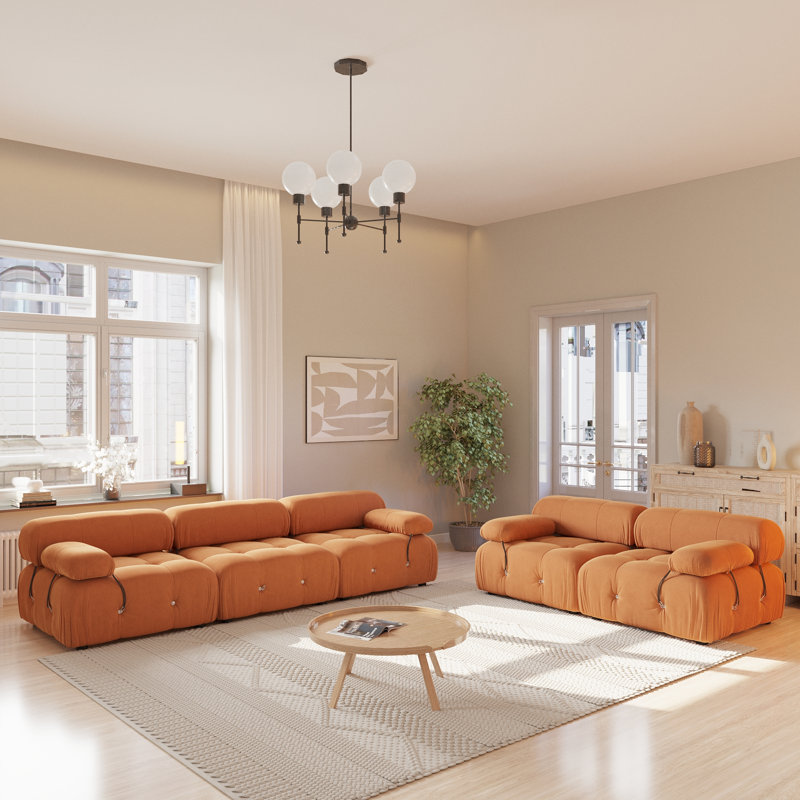 2-Piece Modular Velvet  Living Room Sets, Orange