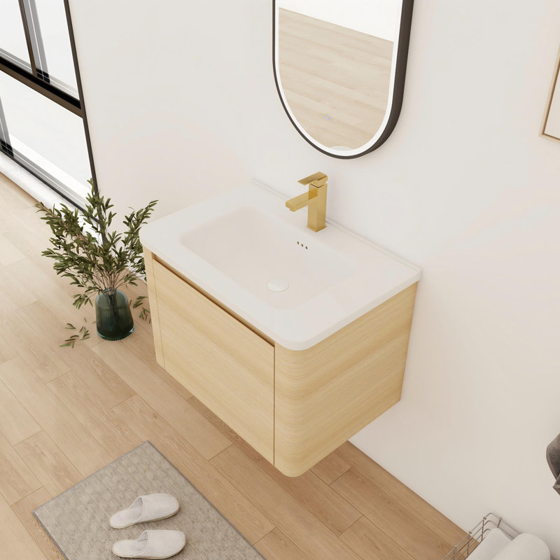28''Single Bathroom Vanity With Ceramic Top, 28", Beige