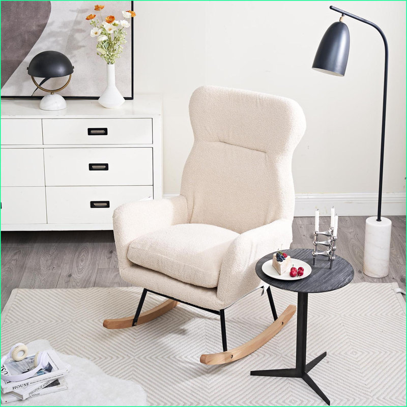 Chaise berçante en tissu à haut dossier Modern Modern Beige | Profondeur de l'assise: 29,1