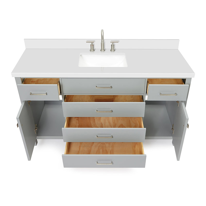 Meuble-lavabo simple 60 po avec plateau en quartz blanc Abbate, gris