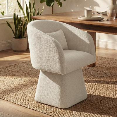 Swivel Barrel Accent Chair, Soft Chenille-Textured Fabric, 360° Swivel, Deep Cushioned Seat