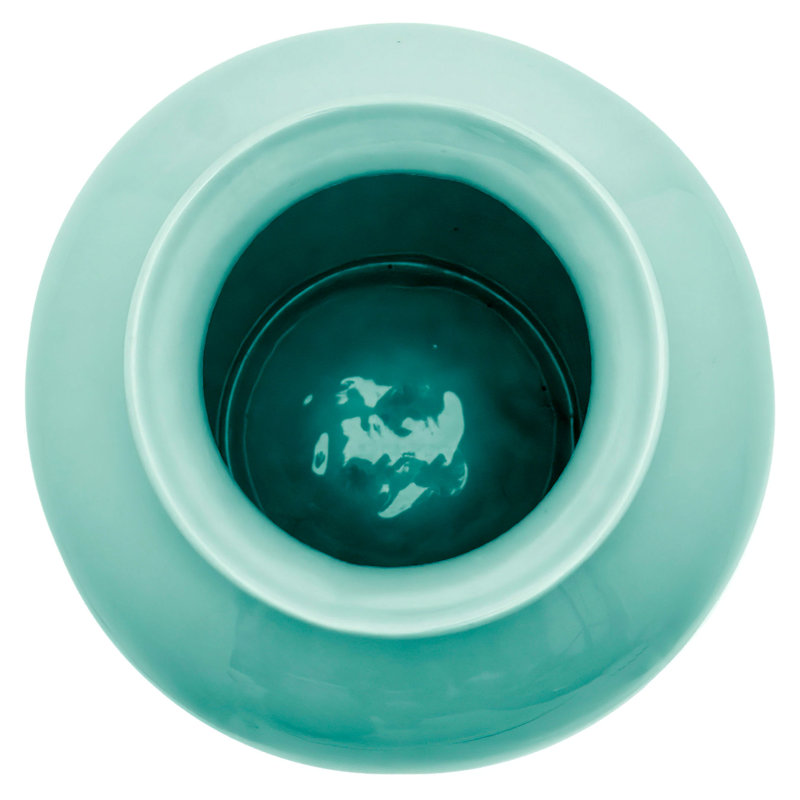 14" Bright Yellow Tung Chi Vase, Solid Turquoise