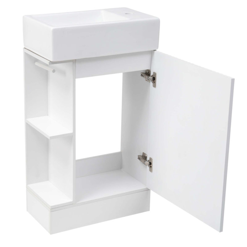 Meuble-lavabo moderne de 18,6 po avec lavabo, tablette à deux niveaux et orientation flexible pour un rangement et un style améliorés
