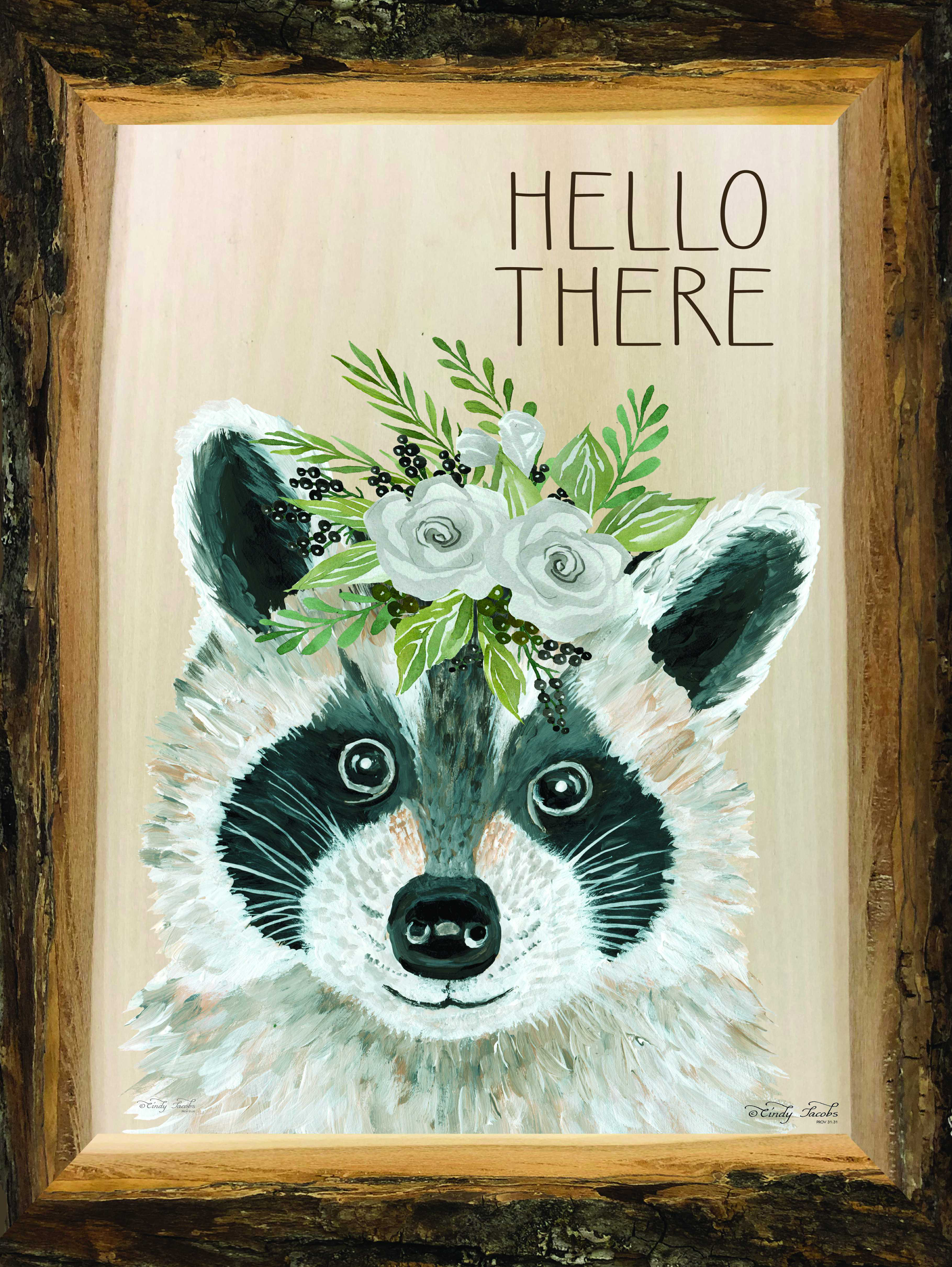 Trinx Hello There Raccoon by Cindy Jacobs - Wrapped Canvas Print | Wayfair