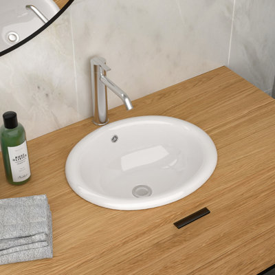 Lavabo de salle de bain en céramique blanc semi-encastré de 17 po x 15,5 po, fonction ergonomique, capacité de résistance aux taches et aux acides, vasque d'exercice à installation rapide pour la salle de bain, espace optimisé