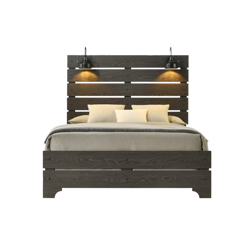 Ruggera Farmhouse Bed with Integrated Reading Lights, King