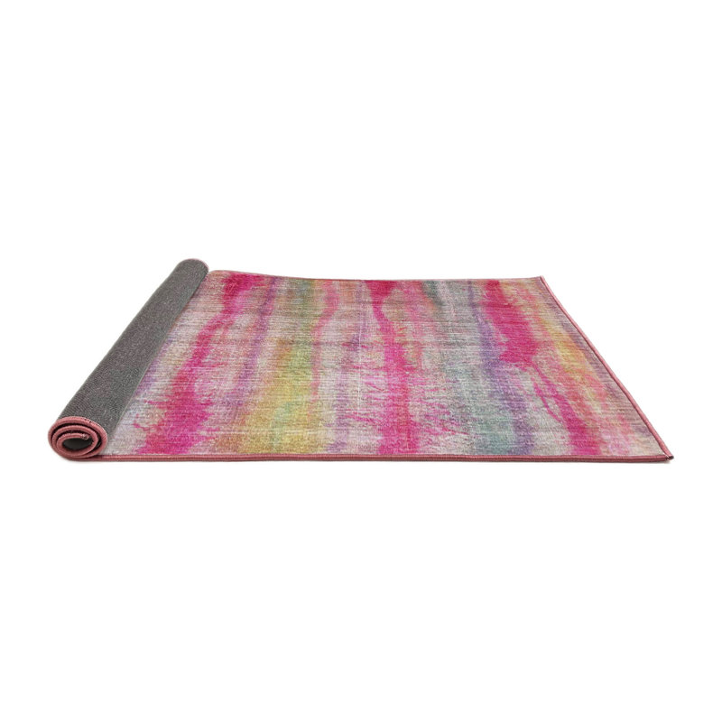 Tapis rose/vert contemporain, Rond 4 pi