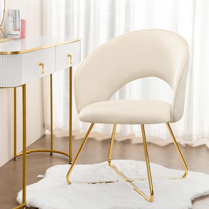 Modern Velvet Makeup Accent Chair Upholstered Barrel Chair, Khaki Velvet