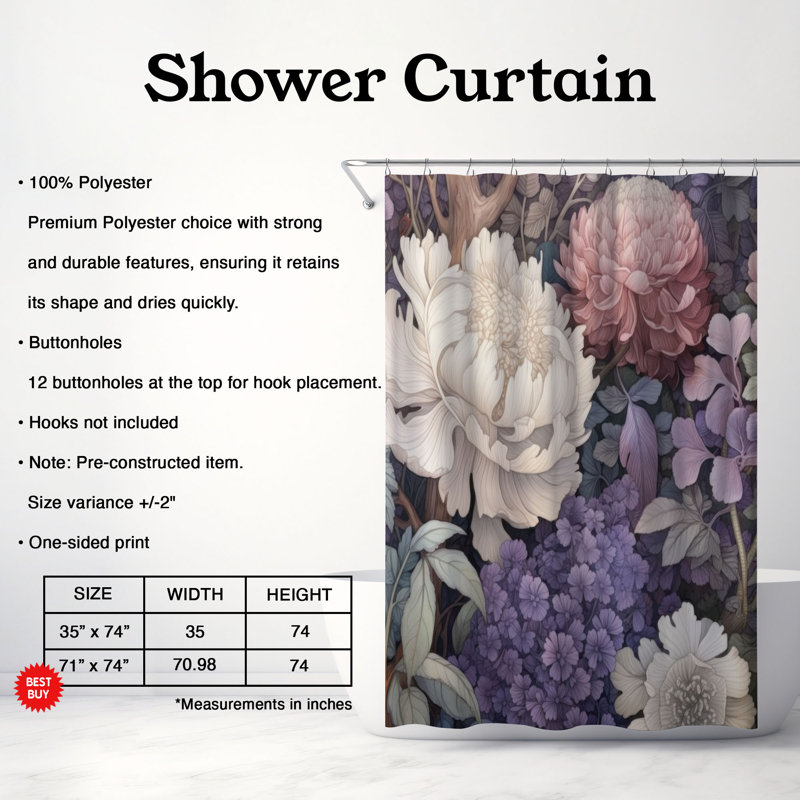 Floral Shower Curtain, 74"H x 71"W