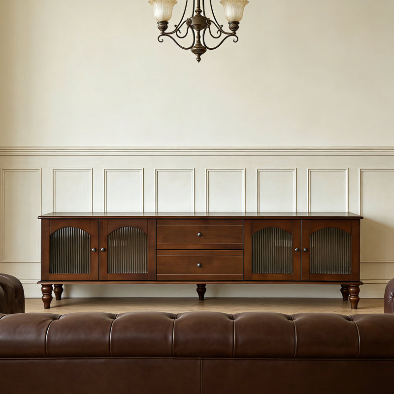 Meuble télé moderne avec rangement pour porte en verre, H 21,65 po x L 86,61 po x l 15,74 po, Brun