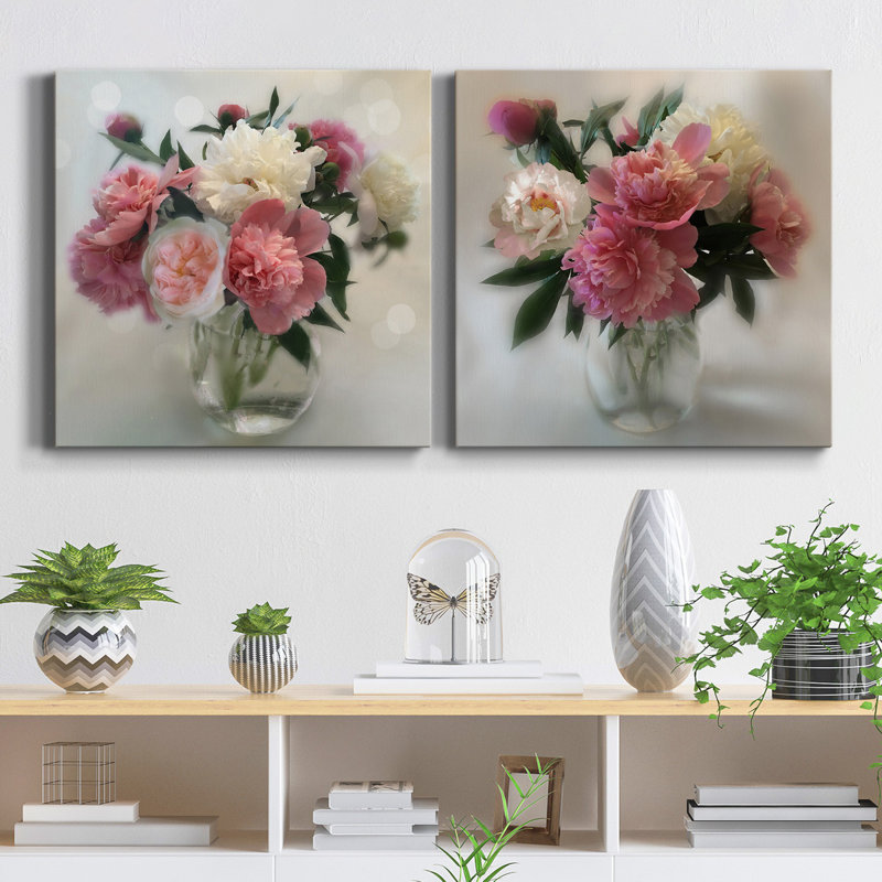 Peony Magic I - ensemble de 2 reproductions d'art sur toile tendue, H 16 po x l 32 po x P 1 po