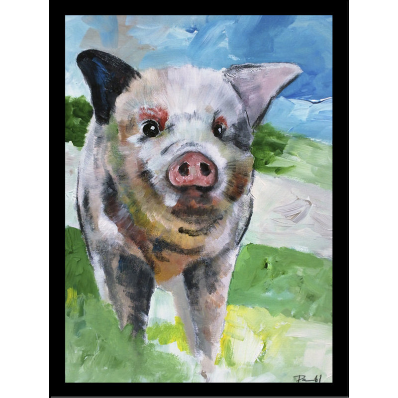 «Pig», reproduction de peinture acrylique sur toile par Sean Parnell, H 12,5 po x l 10,5 po x P 1 po, Papier avec cadre noir