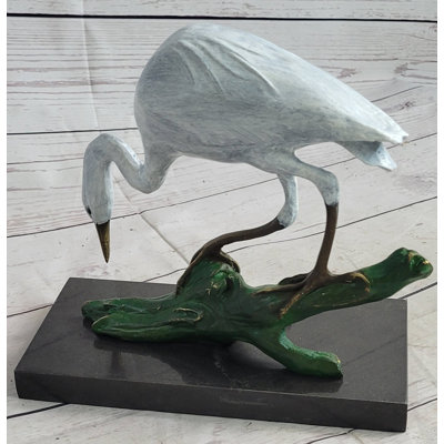 Real Bronze Art Stork Egret Crane Heron Statue Figurine Sculpture Original Milo