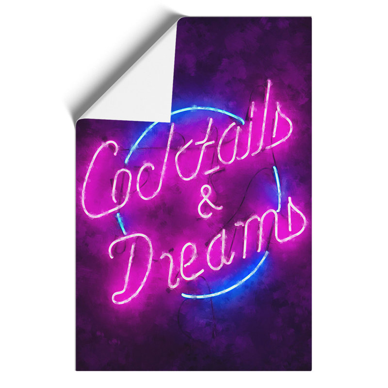 Cocktails And Dreams Sign - No Frame Print, 59cm H x 42cm W x 0.1cm D