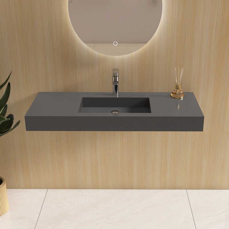 Lavabo de salle de bain mural 47 "à surface solide, Gris
