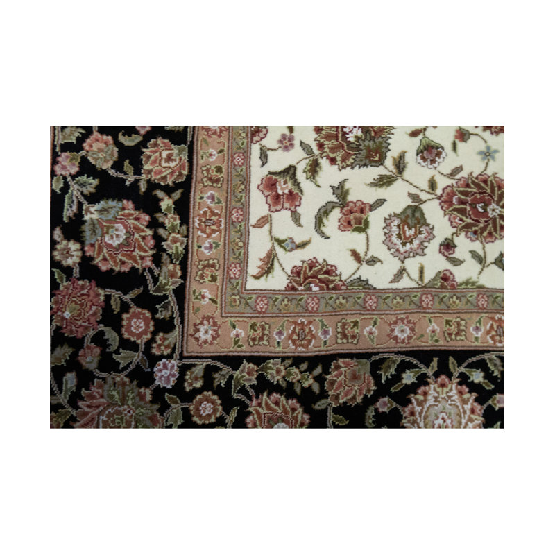 Hand-Knotted High-Quality Ivory and Black Area Rug
