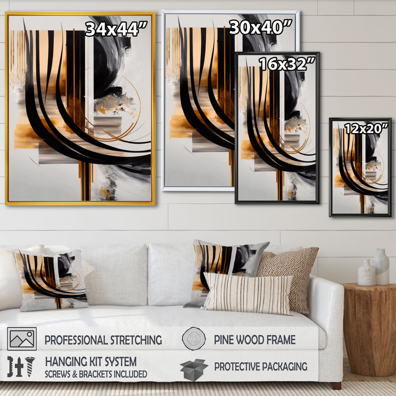 «Gold Touch Art Deco III», art mural moderne sur toile, H 32 po x l 24 po x P 1 po, Toile avec cadre flottant or