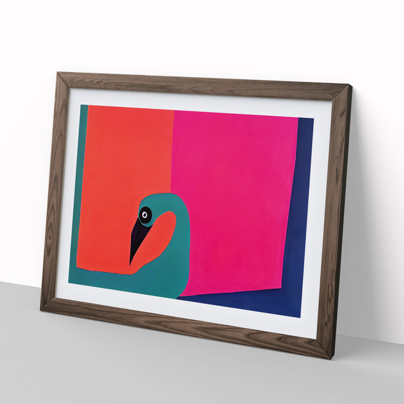 Modern Abstract Flamingo - Framed Print, 25cm H x 34cm W x 2cm D, Brown Framed