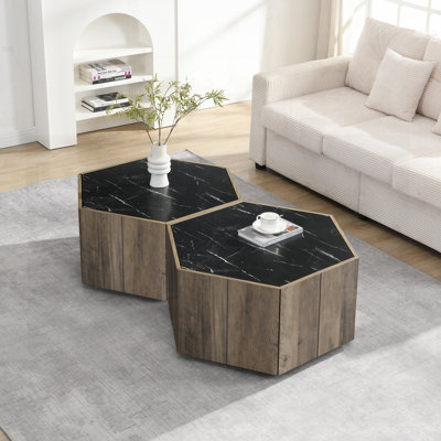 Table basse hexagonale en bois rustique rétro