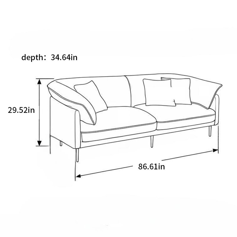 Canapé en cuir de vache vintage, Noir, H 29,52 po x l 86,61 po x P 34,64 po